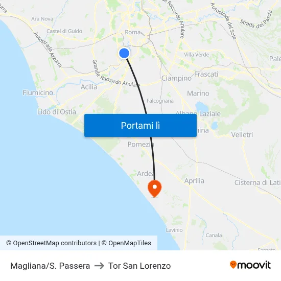 Magliana/S. Passera to Tor San Lorenzo map