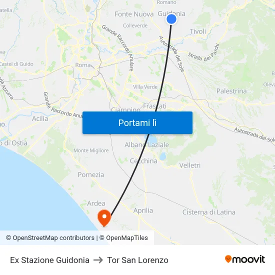 Ex Stazione Guidonia to Tor San Lorenzo map