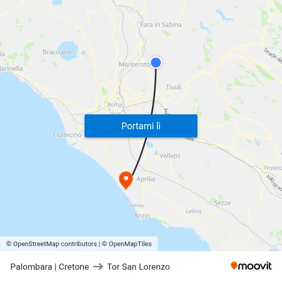 Palombara | Cretone to Tor San Lorenzo map