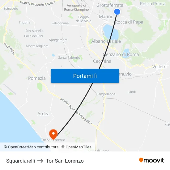 Squarciarelli to Tor San Lorenzo map