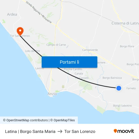 Latina | Borgo Santa Maria to Tor San Lorenzo map