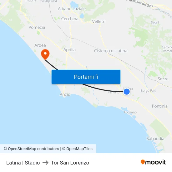 Latina | Stadio to Tor San Lorenzo map