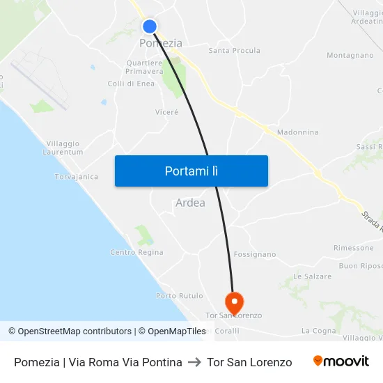 Pomezia | Via Roma Via Pontina to Tor San Lorenzo map