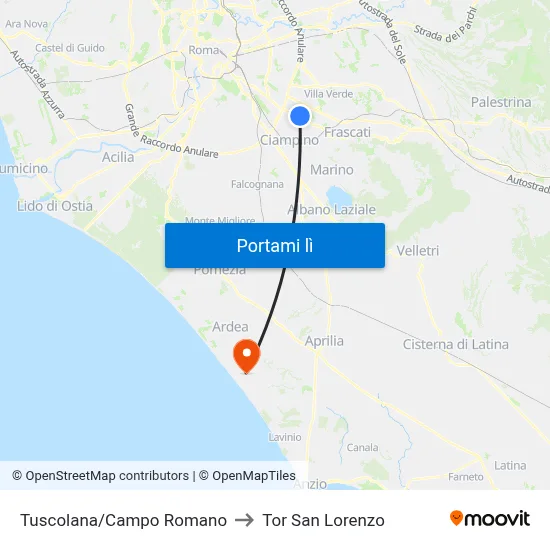 Tuscolana/Campo Romano to Tor San Lorenzo map