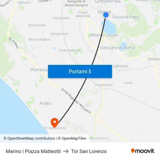 Marino | Piazza Matteotti to Tor San Lorenzo map