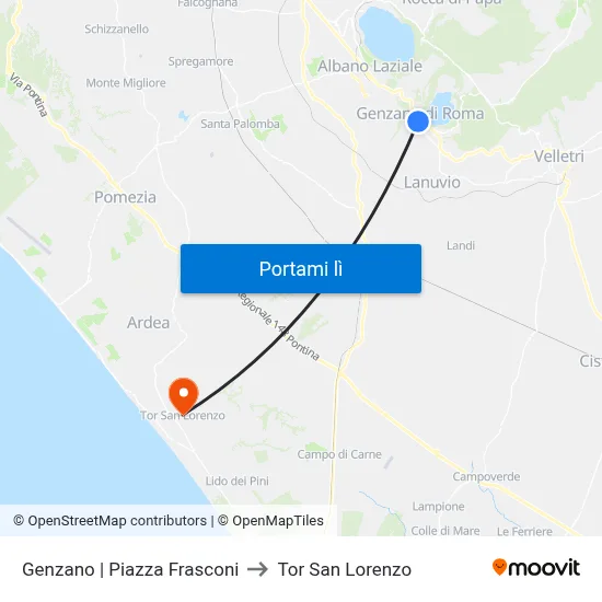 Genzano | Piazza Frasconi to Tor San Lorenzo map