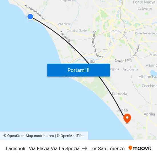 Ladispoli | Via Flavia Via La Spezia to Tor San Lorenzo map