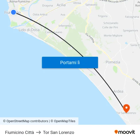 Fiumicino Città to Tor San Lorenzo map