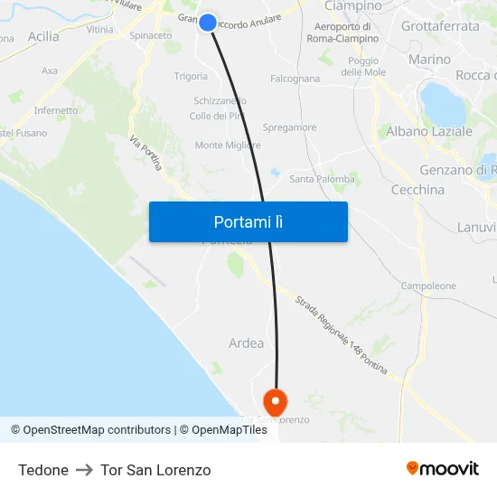 Tedone to Tor San Lorenzo map