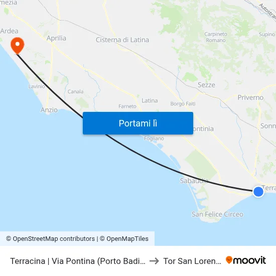 Terracina | Via Pontina (Porto Badino) to Tor San Lorenzo map