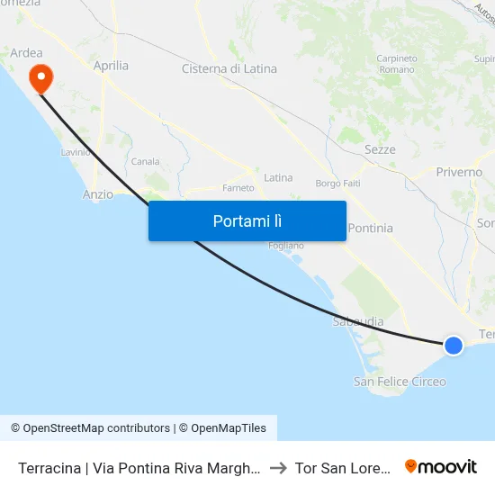 Terracina | Via Pontina Riva Margherite to Tor San Lorenzo map
