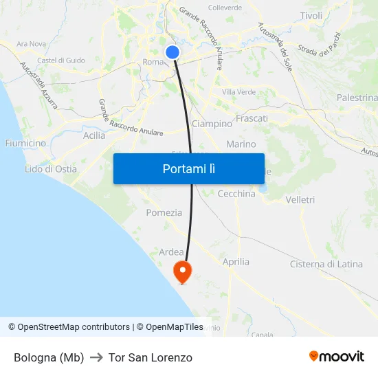 Bologna (Mb) to Tor San Lorenzo map