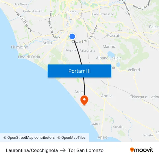 Laurentina/Cecchignola to Tor San Lorenzo map