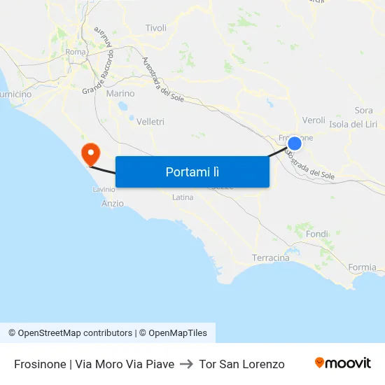 Frosinone | Via Moro Via Piave to Tor San Lorenzo map