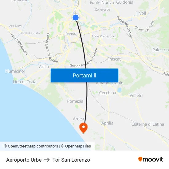 Aeroporto Urbe to Tor San Lorenzo map