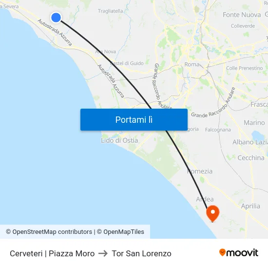 Cerveteri | Piazza Moro to Tor San Lorenzo map