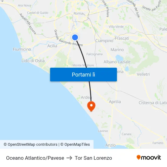 Oceano Atlantico/Pavese to Tor San Lorenzo map