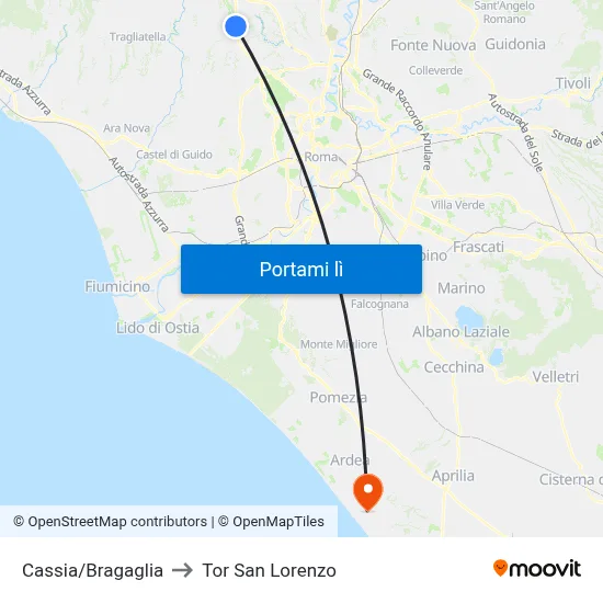 Cassia/Bragaglia to Tor San Lorenzo map