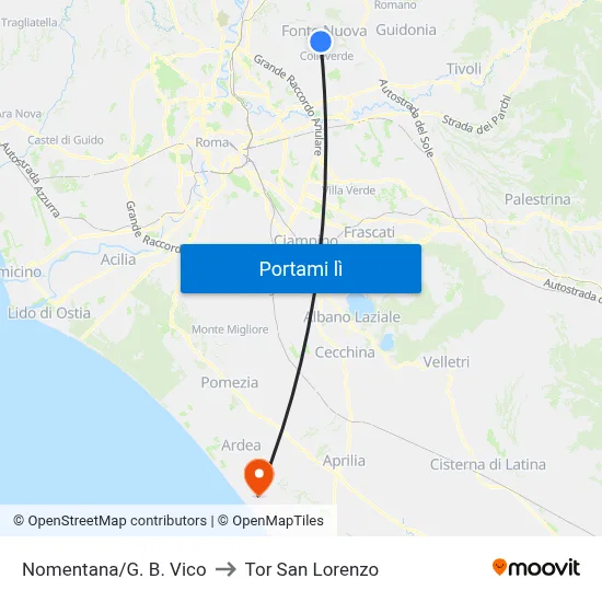 Nomentana/G. B. Vico to Tor San Lorenzo map