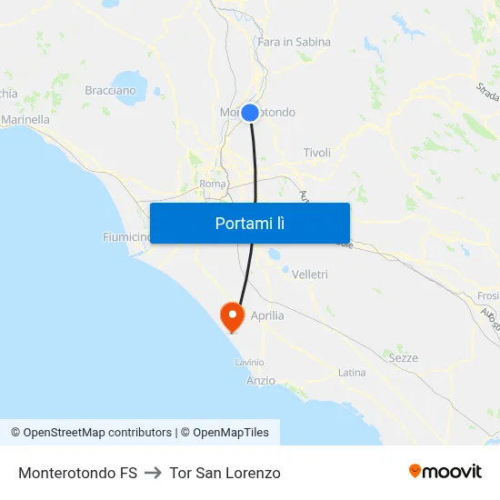 Monterotondo FS to Tor San Lorenzo map