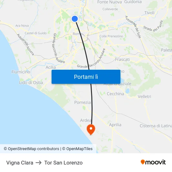 Vigna Clara to Tor San Lorenzo map