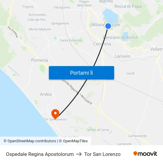 Ospedale Regina Apostolorum to Tor San Lorenzo map