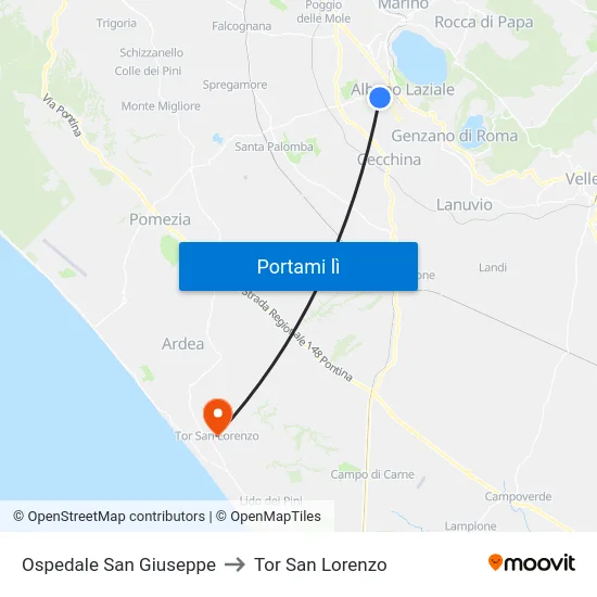 Ospedale San Giuseppe to Tor San Lorenzo map