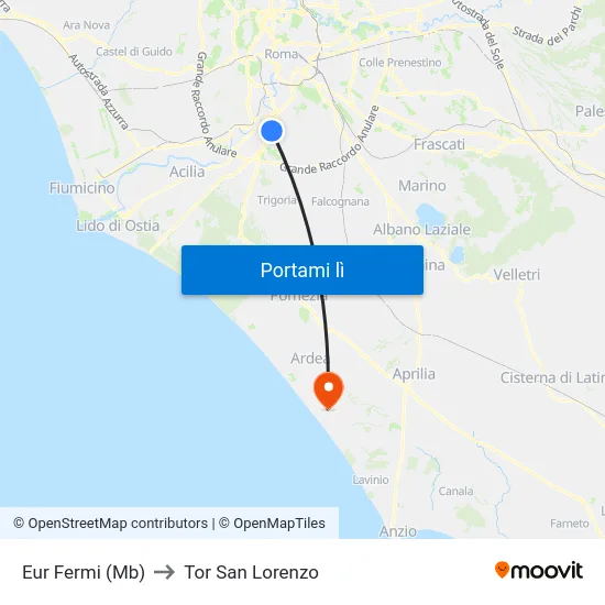 Eur Fermi (Mb) to Tor San Lorenzo map