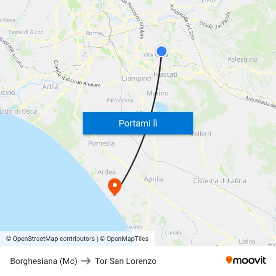 Borghesiana (Mc) to Tor San Lorenzo map