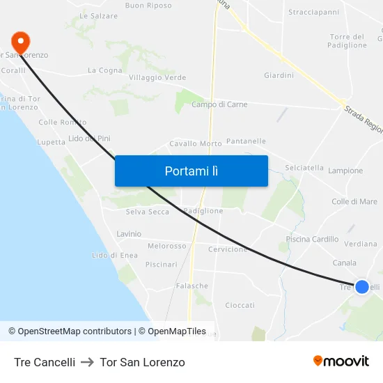 Tre Cancelli to Tor San Lorenzo map