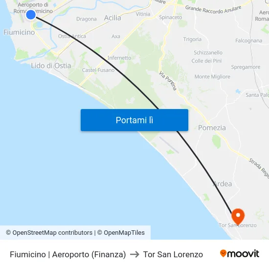 Fiumicino | Aeroporto (Finanza) to Tor San Lorenzo map