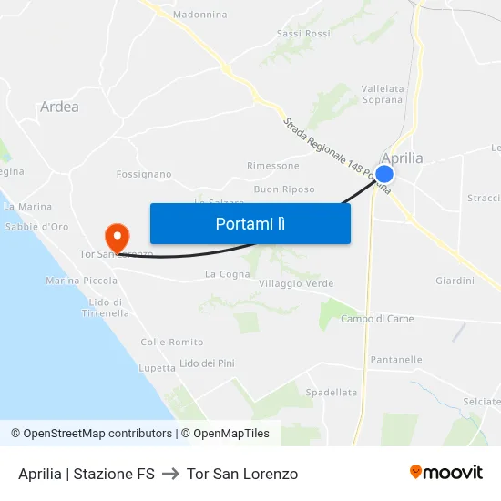 Aprilia | Stazione FS to Tor San Lorenzo map