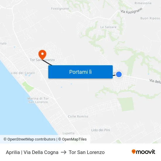 Aprilia | Via Della Cogna to Tor San Lorenzo map