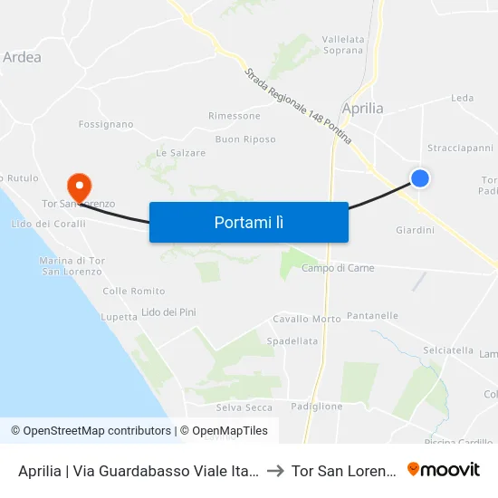 Aprilia | Via Guardabasso Viale Italia to Tor San Lorenzo map