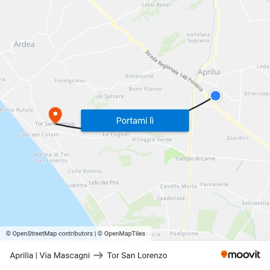 Aprilia | Via Mascagni to Tor San Lorenzo map