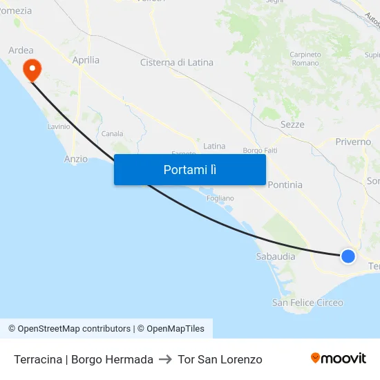 Terracina | Borgo Hermada to Tor San Lorenzo map
