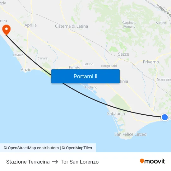Stazione Terracina to Tor San Lorenzo map