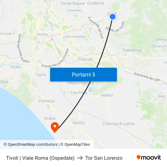 Tivoli | Viale Roma (Ospedale) to Tor San Lorenzo map