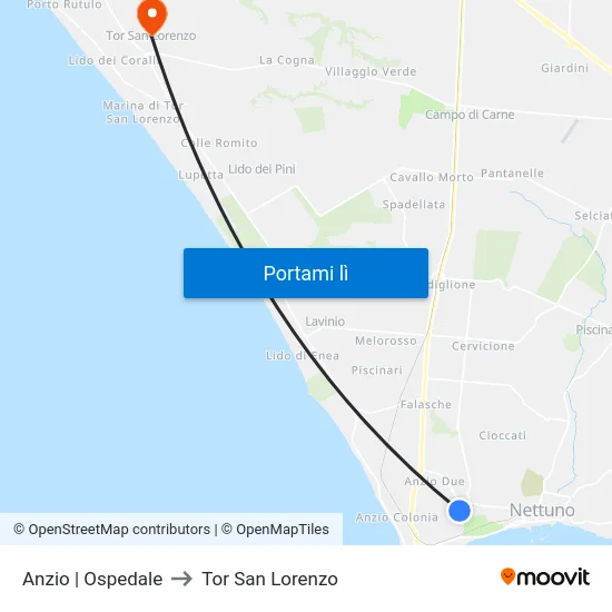 Anzio | Ospedale to Tor San Lorenzo map