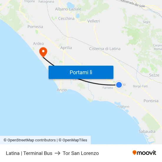 Latina | Terminal Bus to Tor San Lorenzo map
