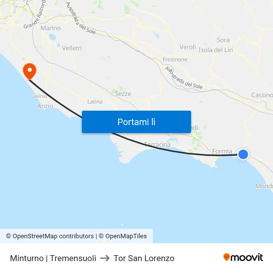 Minturno | Tremensuoli to Tor San Lorenzo map