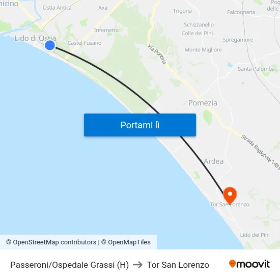 Passeroni/Ospedale Grassi (H) to Tor San Lorenzo map