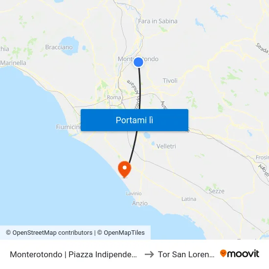 Monterotondo | Piazza Indipendenza to Tor San Lorenzo map