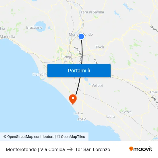 Monterotondo | Via Corsica to Tor San Lorenzo map
