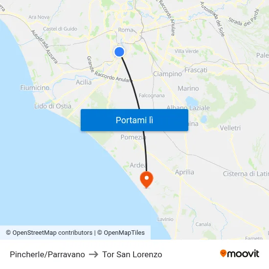 Pincherle/Parravano to Tor San Lorenzo map