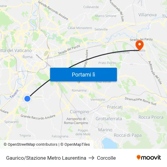 Gaurico/Stazione Metro Laurentina to Corcolle map