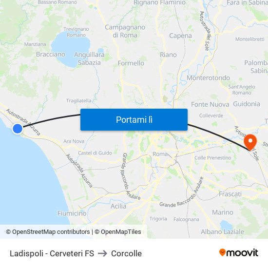 Ladispoli - Cerveteri FS to Corcolle map