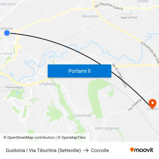 Guidonia | Via Tiburtina (Setteville) to Corcolle map