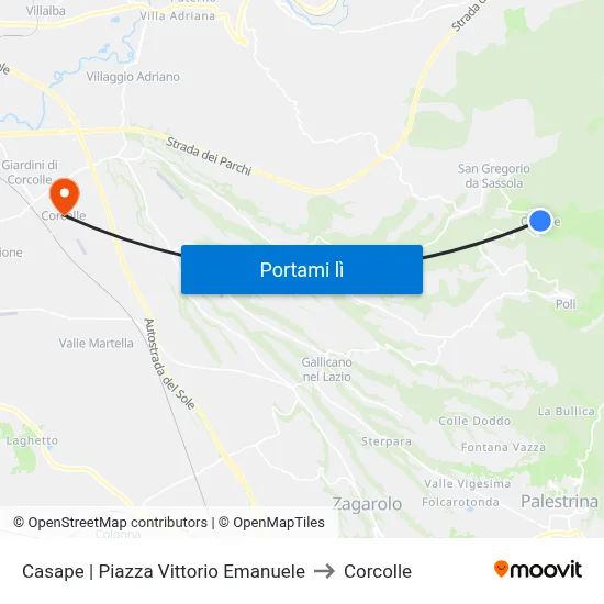 Casape | Piazza Vittorio Emanuele to Corcolle map