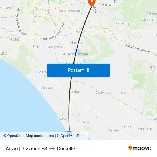Anzio | Stazione FS to Corcolle map